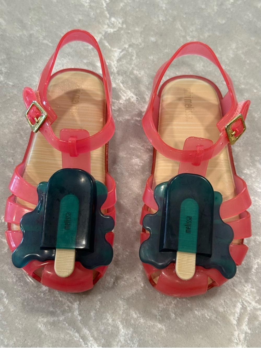 Mini Melissa Kids Pink Jelly Sandals with Teal Popsicle Accent Toddler Size 11